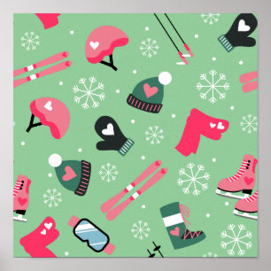 Poster Motif de sports de vacances d'hiver mignon