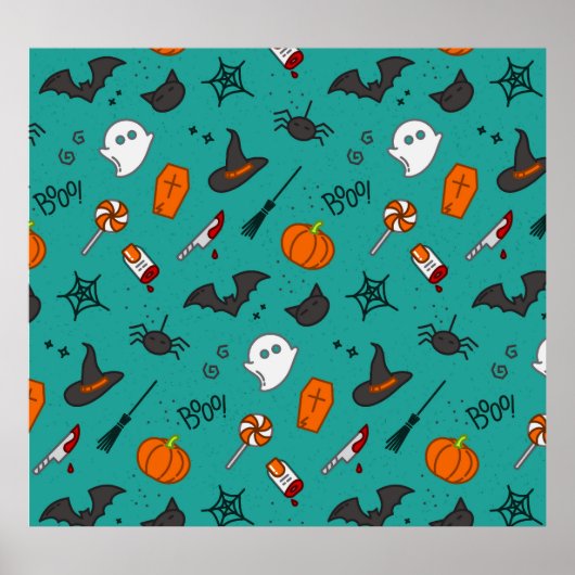 Poster Motif de style plat Halloween Turquoise. (Devant)