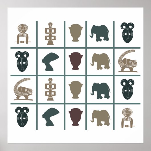 Poster motif de symboles africains colorés (Devant)