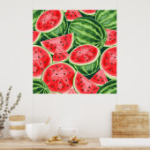Poster Motif de tranches de pastèque vibrantes d'été (Cuisine)