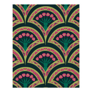 Poster Motif de ventilateur floral rose et vert