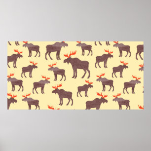 Poster Motif de wapitis sans couture. Aquarelle vintage