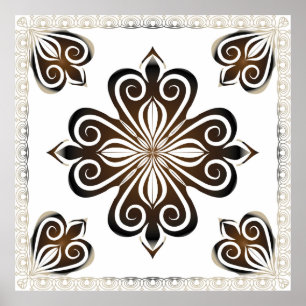 Poster Motif décoratif de motif baroque brun avec Flo