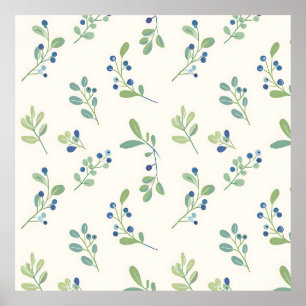 Poster Motif délicat de myrtille et d'eucalyptus