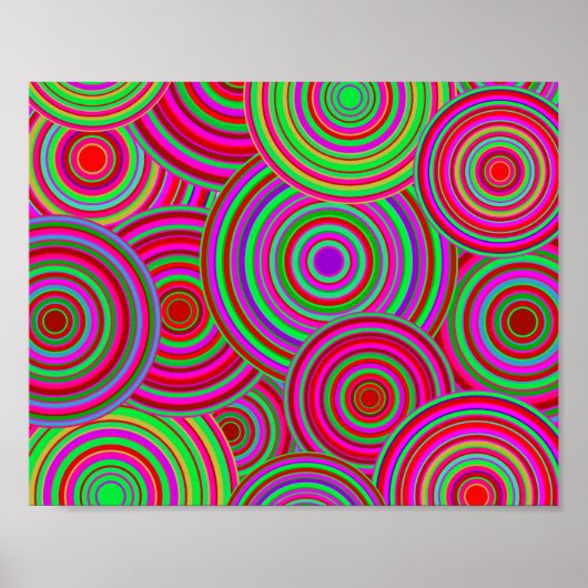 Poster Motif des cercles rétro roses et verts (Devant)