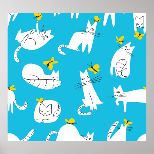 Poster Motif des chats et papillons (Devant)