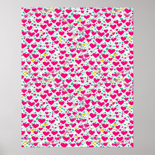 Poster Motif des coeurs et feuilles verts (Devant)