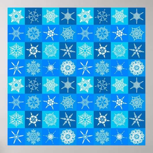 Poster Motif des flocons bleus (Devant)