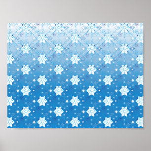 Poster Motif des flocons de neige bleu et blanc d'hiver