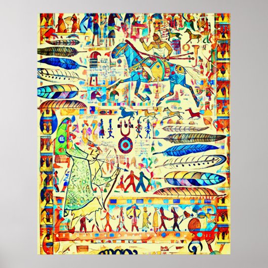 Poster Motif des plumes et des guerriers (Devant)