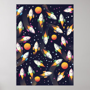 Poster motif des Roquettes de l'Espace Rétro.