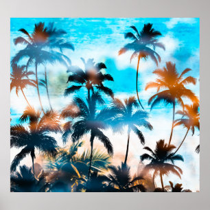 Poster Motif d'été, arbres tropicaux, ciel.
