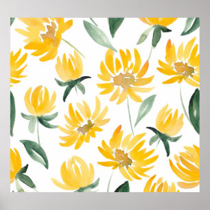 Poster Motif d'été feuille de fleurs jaunes