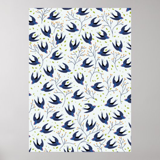 Poster Motif d'hirondelle (Devant)