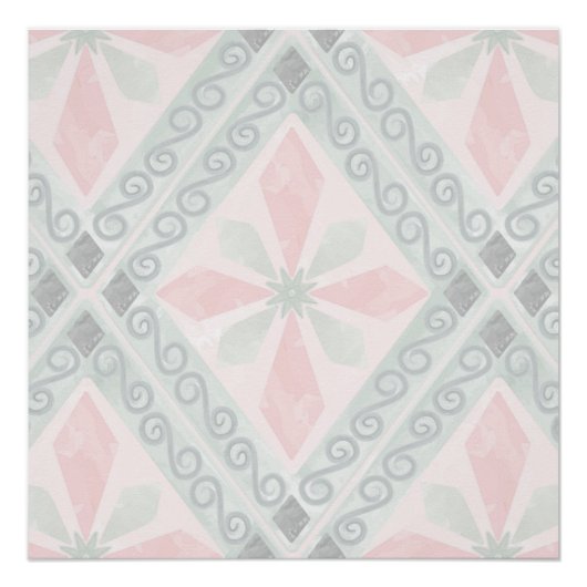 Poster Motif diamant pastel vert et rose (Devant)