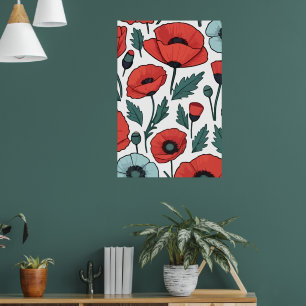 Poster Motif d'illustration des fleurs de coquelicots rou