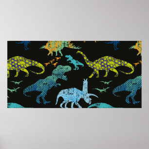 Poster Motif Dino sans couture. Design original avec t-re