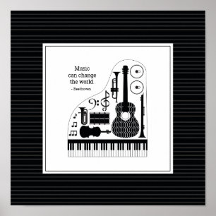 Poster Motif d'instruments de musique modernes en noir et
