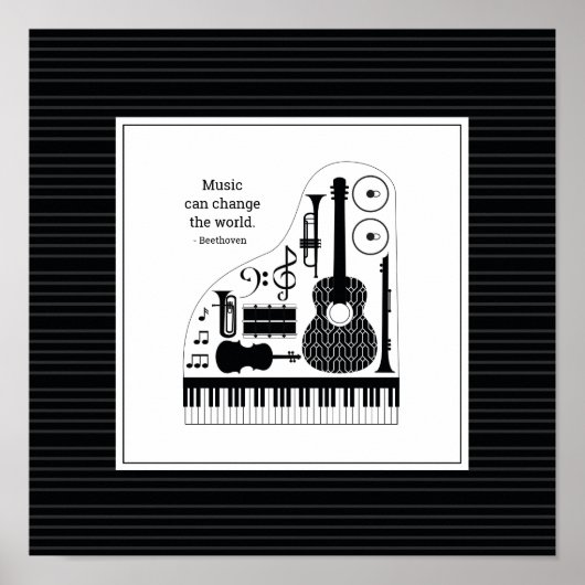 Poster Motif d'instruments de musique noir et blanc moder (Devant)