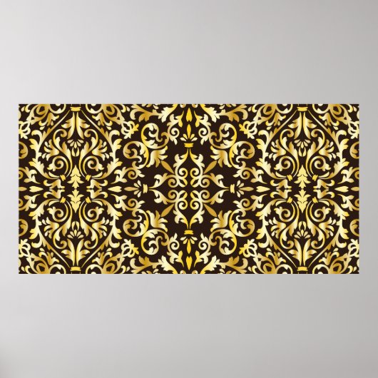 Poster Motif doré baroque sans couture sur fond noir (Devant)