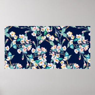 Poster Motif du printemps. Branches florales. Aquarelle.