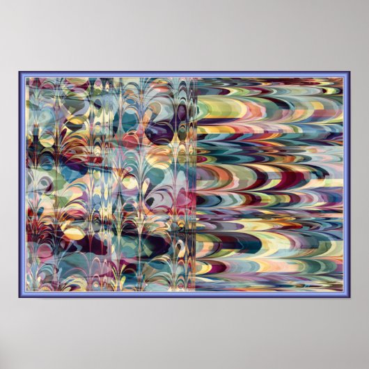 Poster Motif Ebru fractal coloré (Devant)