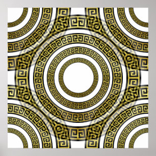 Poster Motif élégant de clé grecque en or, motif luxueux