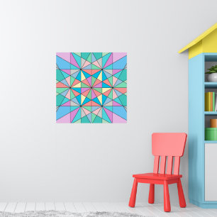 Poster Motif étoile triangle mosaïque pastel rétro coloré