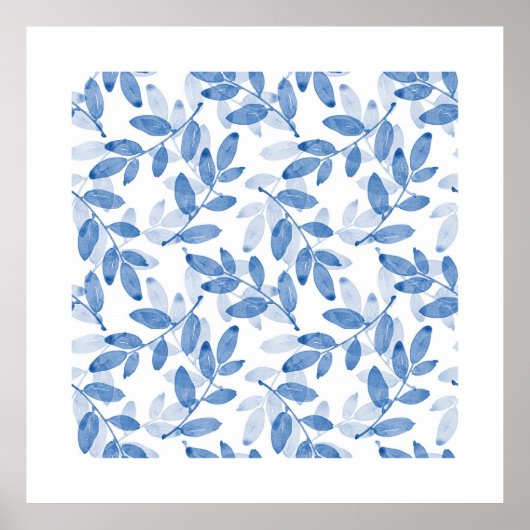 Poster Motif Feuille d'aquarelle bleu (Devant)