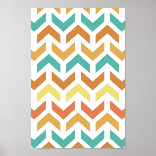 Poster Motif flèches chevron rétro orange sarcelle or (Devant)