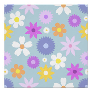 Poster Motif Fleur de Style Rétro 70 en Grandes Tailles C
