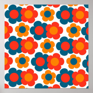 Poster Motif fleur hippie bleu orange preppy