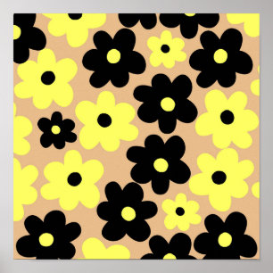 Poster Motif fleur hippie jaune noir prep