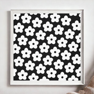 Poster Motif Fleur Noir et Blanc Y2K