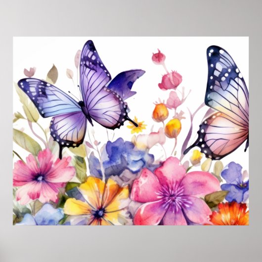 Poster Motif fleur papillon (Devant)