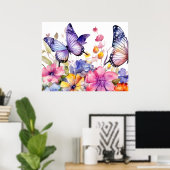 Poster Motif fleur papillon (Bureau à domicile)