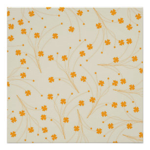 Poster Motif Fleur Rétro Années 70 Y2K Beige Orange