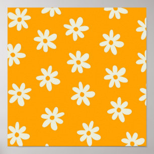 Poster Motif Fleur Rétro Y2K Blanc Jaune