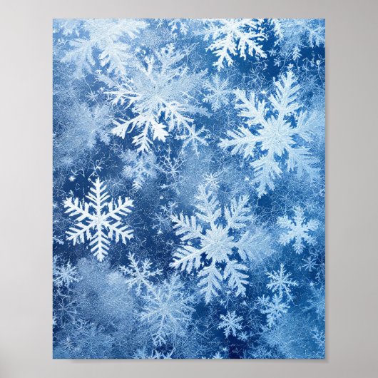 Poster Motif Flocon de Neige Bleu Hiver Gelé (Devant)