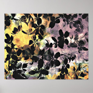Poster Motif floral à fleurs rose jaune, art numérique fl