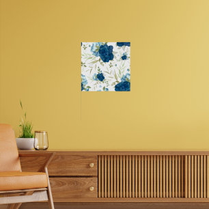 Poster Motif floral à l'aquarelle bleue sans couture
