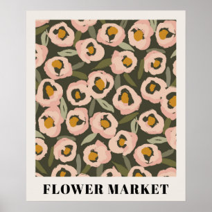 Poster Motif floral à l'encre gras Botanique dessinée à