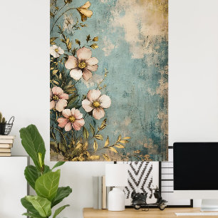 Poster Motif floral antique avec un aspect texturé ou vie