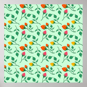 Poster Motif floral avec fleurs roses colorées