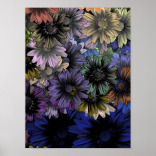 Poster Motif floral bleu et orange