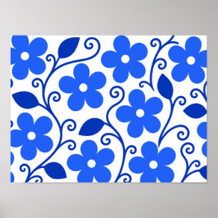 Poster Motif floral bleu sans couture