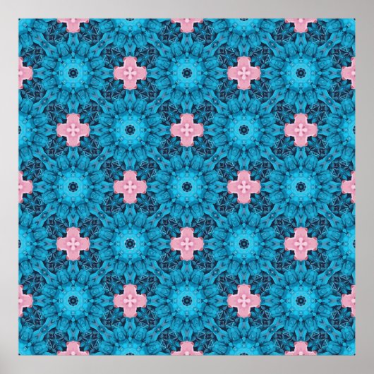 Poster Motif floral bleu transparent numérique (Devant)