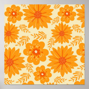 Poster Motif floral botanique orange rétro vintage automn
