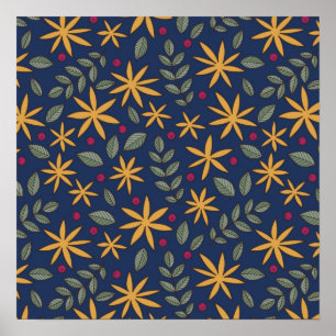 Poster Motif floral doré, dessin botanique