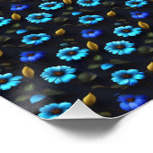 Poster Motif floral fleurs bleues (Coin)